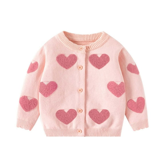 JIAYUE Kids Girls Jackets Coat Heart Printed Long Sleeve Crew Neck Button Cardigan Snug Warmth For Girls Cozy Outerwear