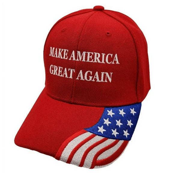 MAGA Custom Embroidered Hat w/ Flag Bill (Red)