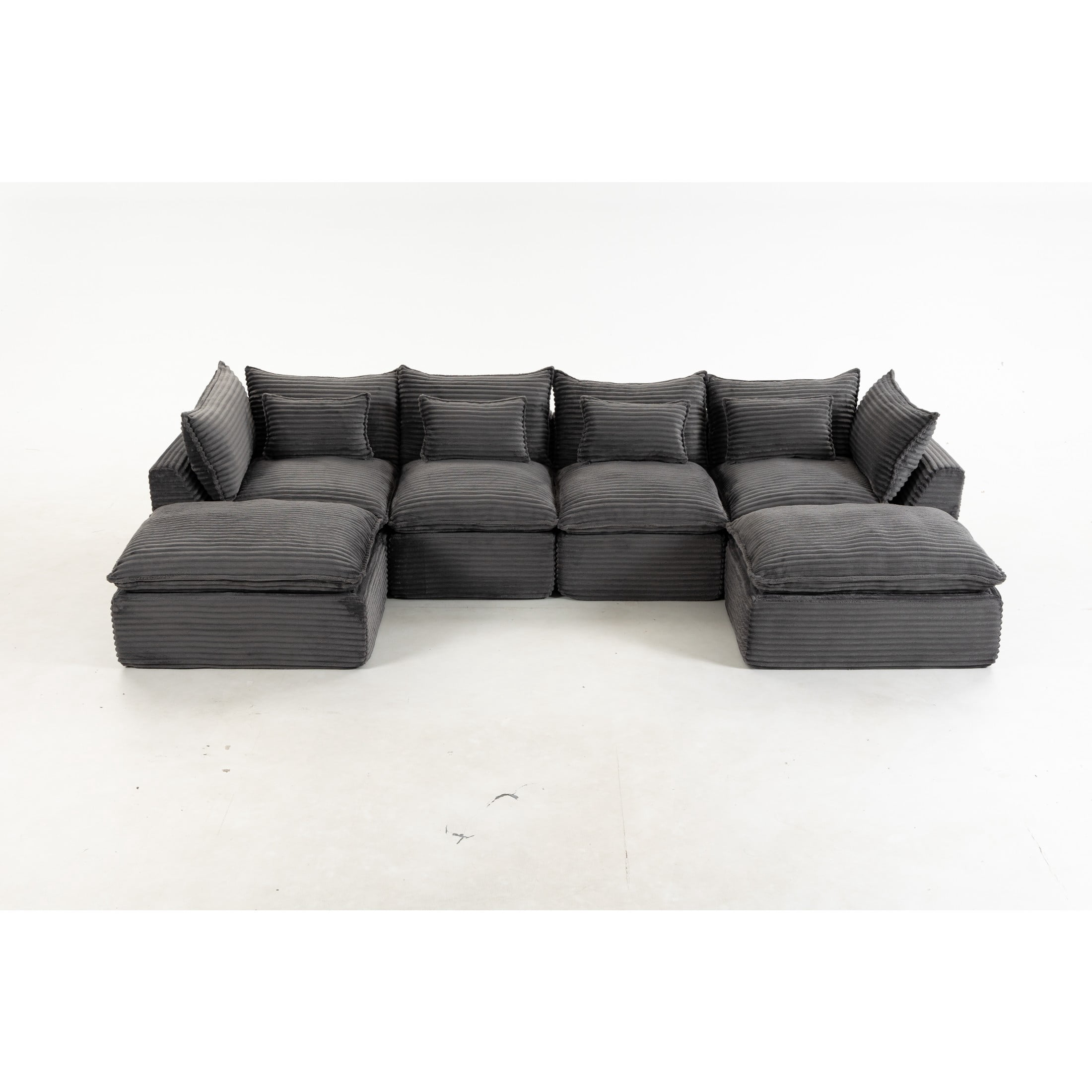 GDF Studio Lunas 129.8" Oversized Modular Corduroy Cloud Sectional Sofa, 4-Seat Comfy Couches with 2 Ottomans, Grey