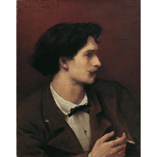 self portrait with a cigarette Anselm Feuerbach 12x14 Black Modern Framed Museum Art Print Titled - Self- Portrait with Cigarette (1871)