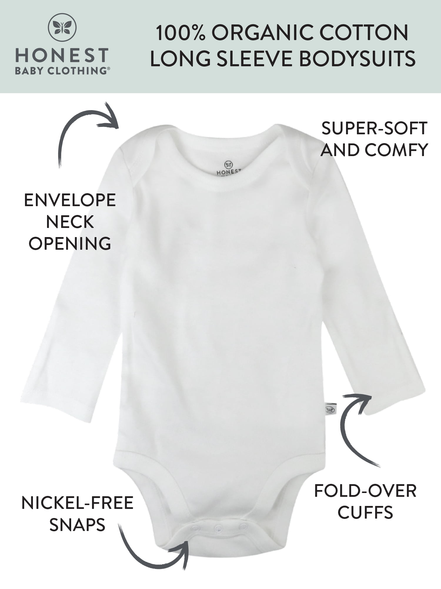 Honest Baby Clothing Baby Boy or Girl Gender Neutral Organic Cotton Long Sleeve Bodysuits, 3 Pack (Preemie-24 Months)