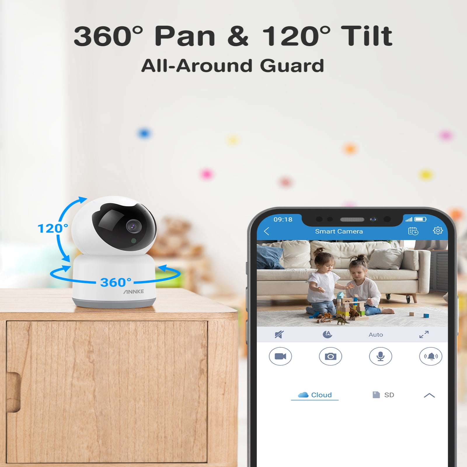 ANNKE WiFi Pan Tilt Smart Security Camera, Upgraded 3MP Baby/Pet Monitor, Indoor IP Camera 360-degree with Two-Way Audio, Human Motion Detection, Cloud & SD Card Storage, Works with Alexa(White)