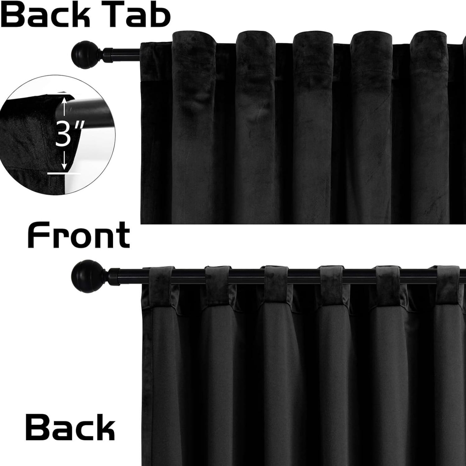 Velvet Curtains with Back Tab and Rod Pocket Soft Privacy Light Filtering Velvet Drapes for Bedroom and Living Room, Set of 2 Panels