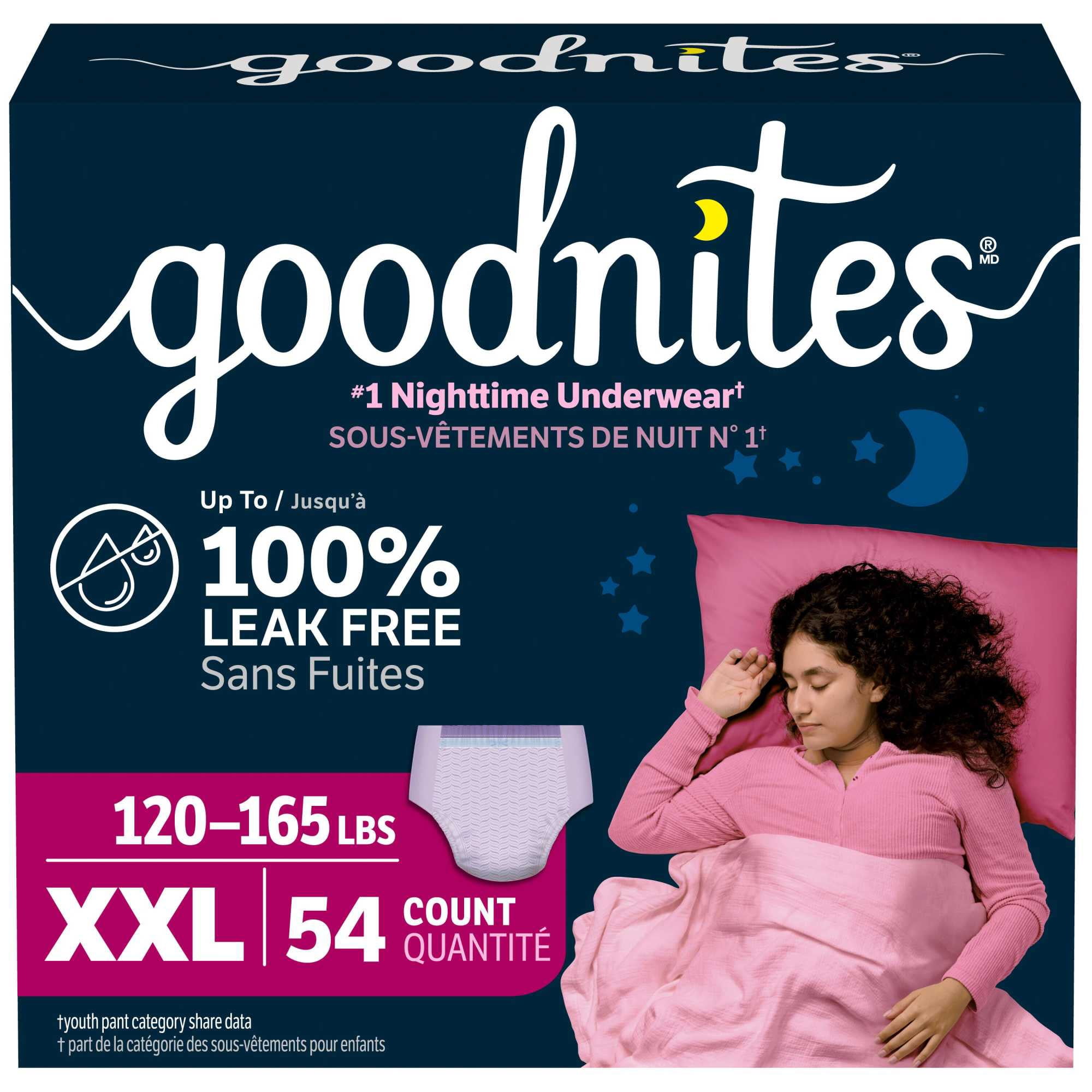 Goodnites 女の子用 XXL 旧品　27〜57kg 22枚ダンボール付 Goodnites Girls' Nighttime Underwear, Size XXL (120-165 lbs), 54