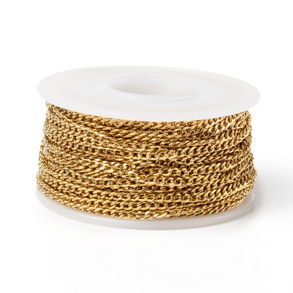 1roll Ion Plating(IP) 304 Stainless Steel Curb Chains Twisted Chains Unwelded with Spool Golden 3x2x0.6mm about 32.8 Feet(10m)/roll