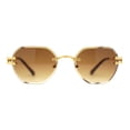 thumbnail image 3 of Mens Luxury Victorian Engraving Rimless Rounded Rectangle Sunglasses Gold Gradient Brown, 3 of 4