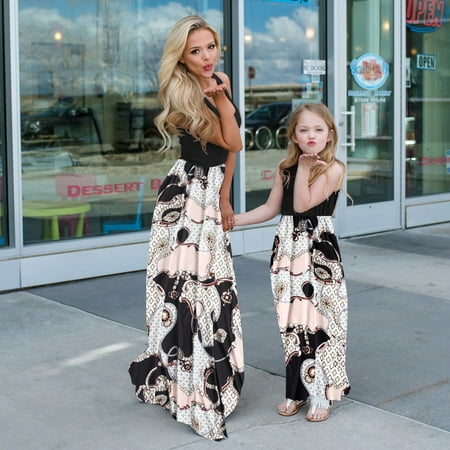 

Mommy and Me Dresses Casual Sleveeless Tank Dresses Boho Floral Print Long Dress Mother and Daughter Matching Dresses