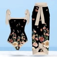 thumbnail image 1 of Traje De Baño Damas 2 piezas de traje de playa para mujer con cordones y vestido para deportes acuáticos (flor negra XL) Sywqhk Para Estrenar, 1 of 7