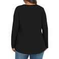 thumbnail image 4 of FRSASU Womens Plus Size Tops Pleated Crew Neck Puff Long Sleeve Blouse Casual Loose Tunic Shirts Black, 4 of 7