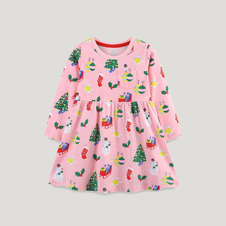 Toddler Girls Christmas Dresses Children'S Knitted Cotton Cartoon Round  Neck Princess Dress Size 3-4T - Walmart.com