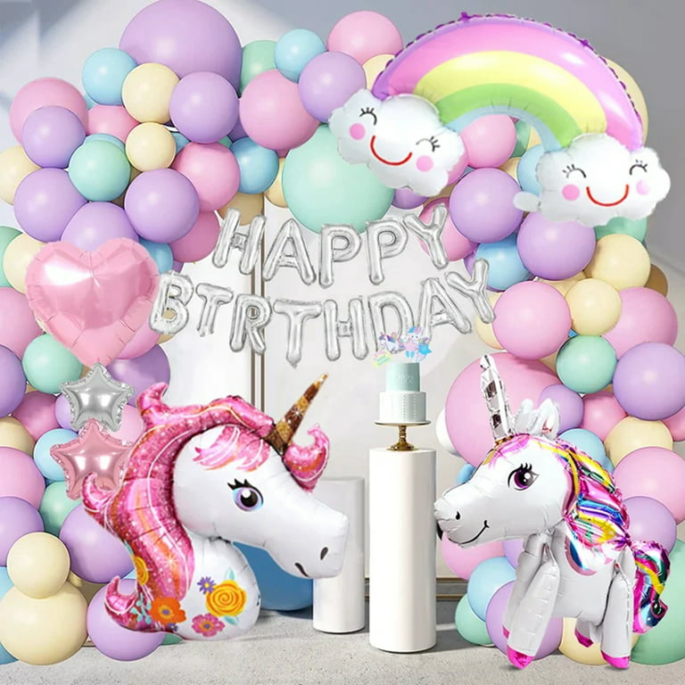 129Pcs Unicorn Theme Birthday Party Decorations Supplies For Girls,Rainbow  Unicorn Balloon Garland Arch Kit With Unicorn Backdrop Tablecloth,Fringe