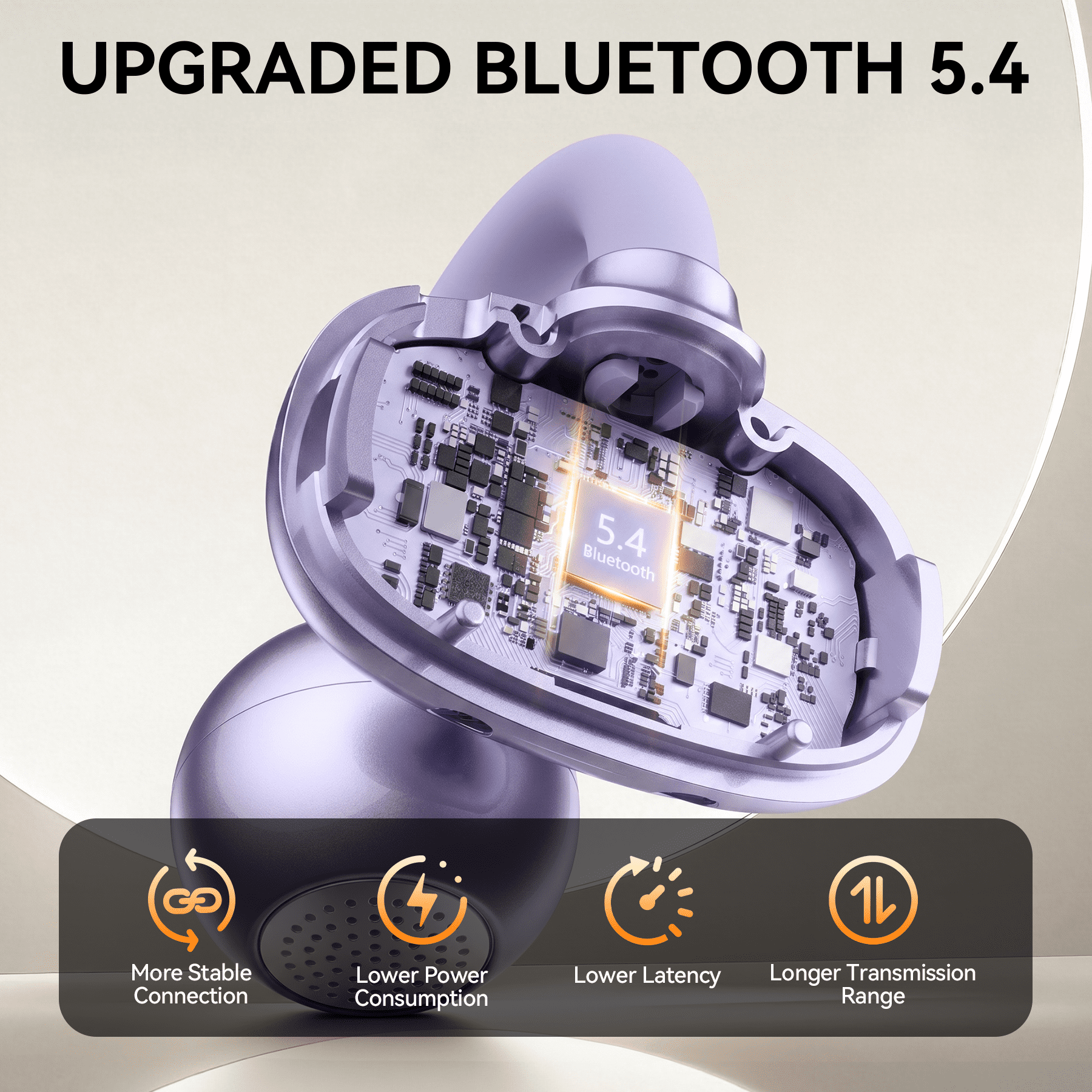 VEATOOL Clip On Earbuds,Bluetooth 5.4 Lightweight Comfort Bone Conduction Open Ear Headphones with LED Digital Display,Noise Cancelling Headphones, IPX7 Suitable for Small Ears and Eyeglass Wearers