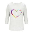 thumbnail image 4 of Sexlip Women's 3/4 Sleeve Ribbed Knit T-Shirts Crewneck Pullover Loose Blouse Heart Print Workout Casual Tee Tops White XL, 4 of 5