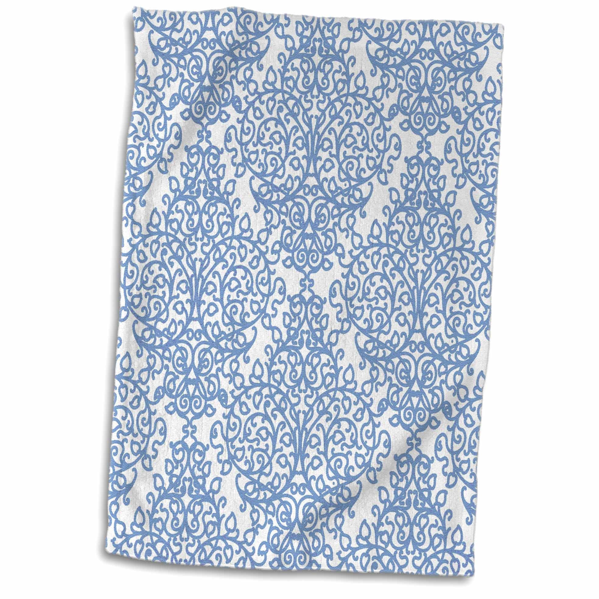3dRose Light blue and white damask traditional classic luxurious