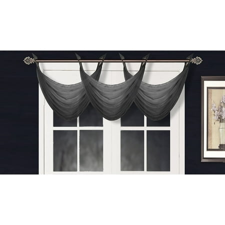 Elegant Swag Valance - (#36) BLACK 1PC Elegant Voile Sheer Swag Dressing Waterfall Bronze Grommets Valance, 55