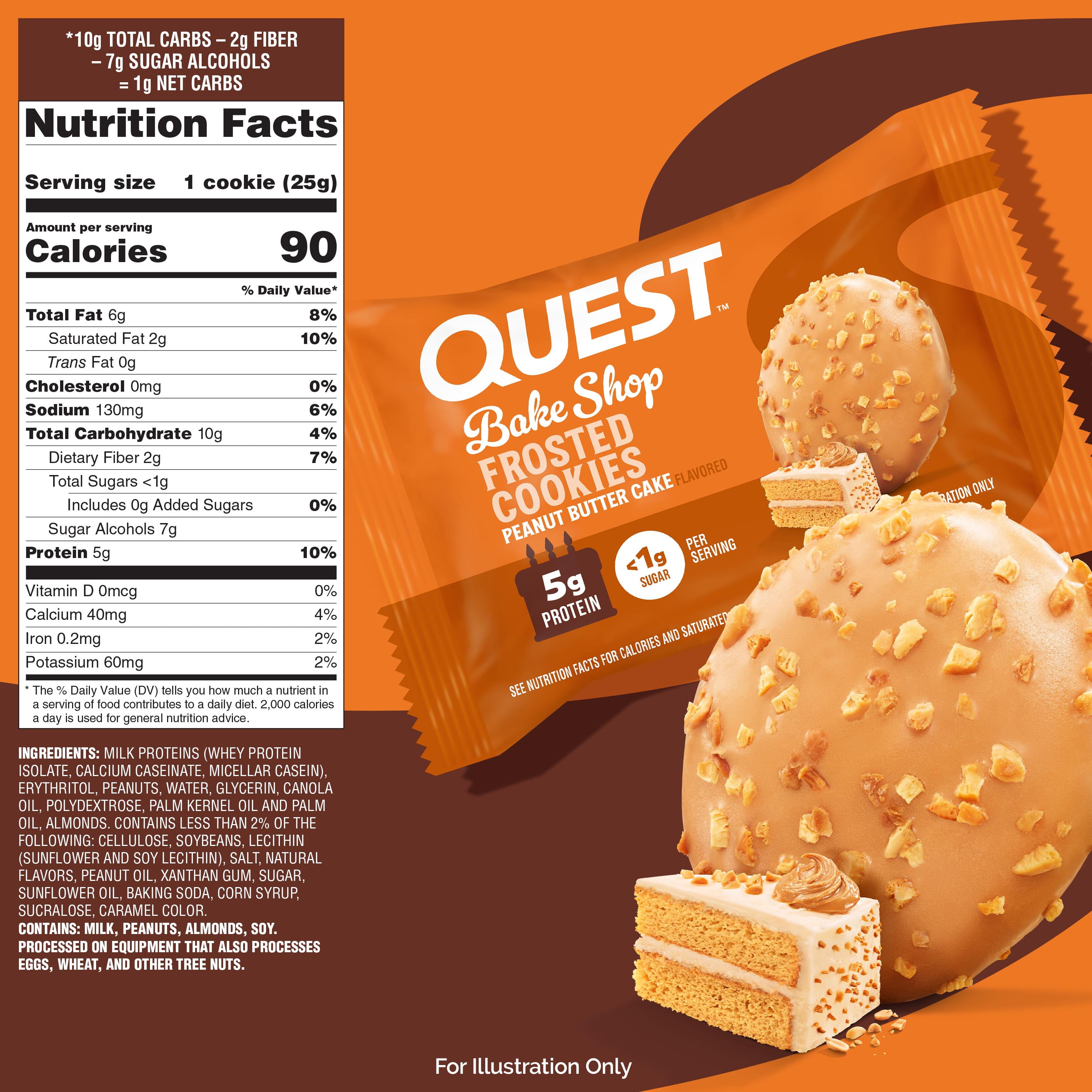 Quest Frosted Protein Cookies, Peanut Butter Cake Flavor, 5g of Protein, 8 Count