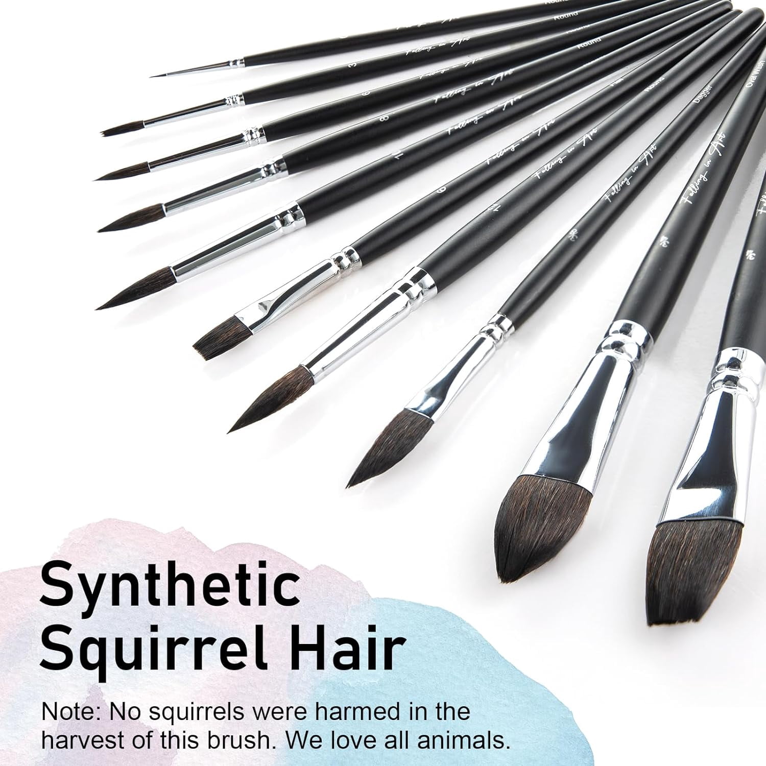 JJEAN-10Pcs Soft Squirrel Hair Paint Brushes - Professional Watercolor Brush Set with Short Handles - Round, Flat, Dagger, Oval Wash for Watercolor and Gouache Painting