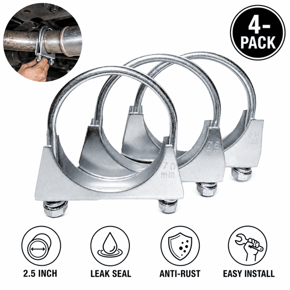 4-Pack Heavy Duty U-Bolt Exhaust Clamps, 2.5 Inch, Silver