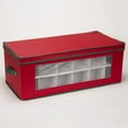 thumbnail image 6 of Household Essentials Ornament Storage Box, 36 Piece with Dividers, Sturdy and Stackable with Handles and Clear Plastic Window, Red Polyester Linen with Green Trim 551RED, 6 of 11
