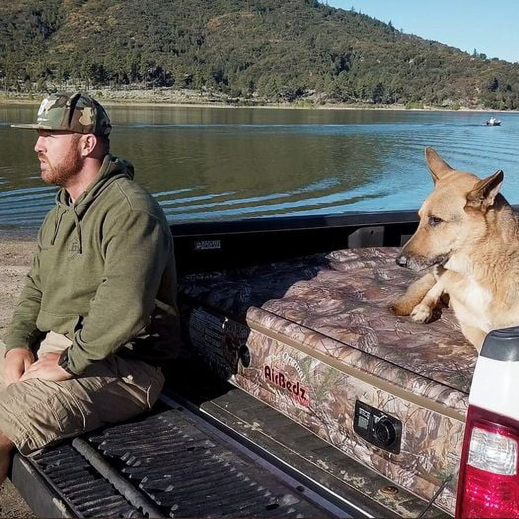 Airbedz by Pittman Outdoors - Truck Bed Air Mattress Mid Size 5.0'-5.5' Ft Bed With Built-In Rechargeable Battery Air Pump & Includes Tailgate Extension Camo
