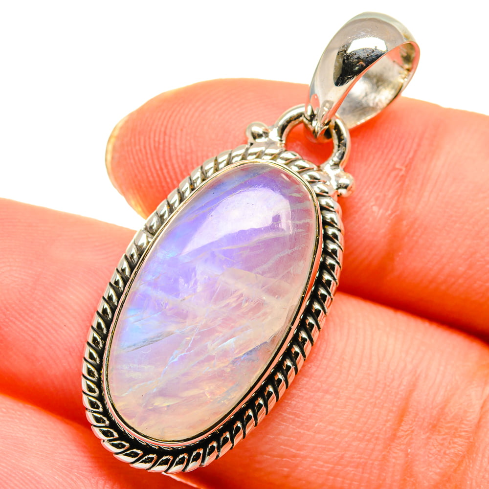 Solid 925 Sterling Silver Rainbow Moonstone Stylish Pendant Necklace Gift Boxed