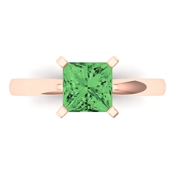 Clara Pucci 14K Rose Gold 1.5ct Green Solitaire Ring for Women