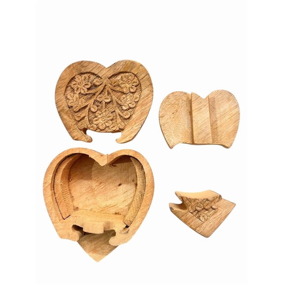 Heart-Shaped Wooden Puzzle Jewelry Box
