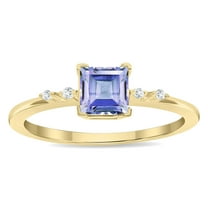 SZUL Women's Square Shaped Tanzanite and Diamond Sparkle Ring in 10K Yellow Gold