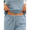 thumbnail image 5 of DARING DIVA Women's 2 Pcs Ribbed Knit Lounge Outfits Casual Pajama Sets Blue XS, 5 of 6