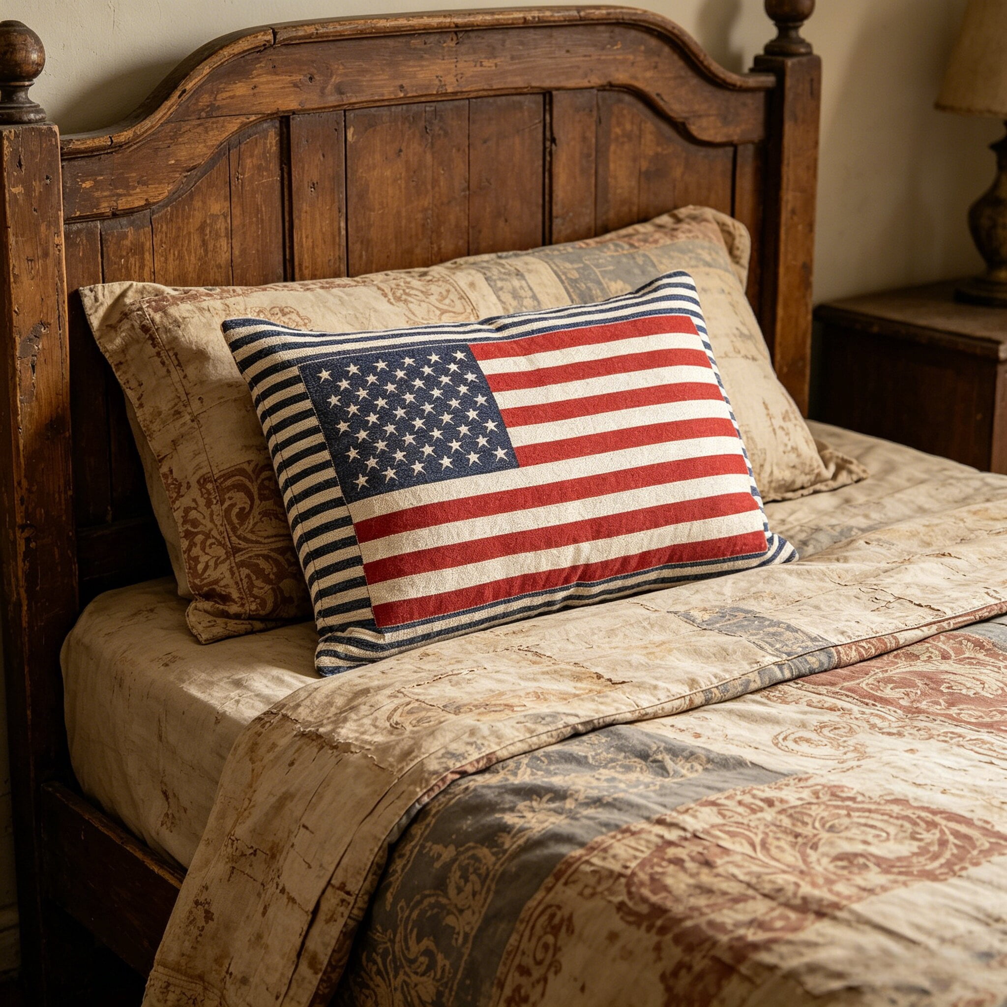 Fuebueo American Flag Throw Pillow, Patriotic 4th of July Decorations for Home, Woven Americana Decor for Couch and Sofa, Stars and Stripes Cushion, 17 x 24 Inch
