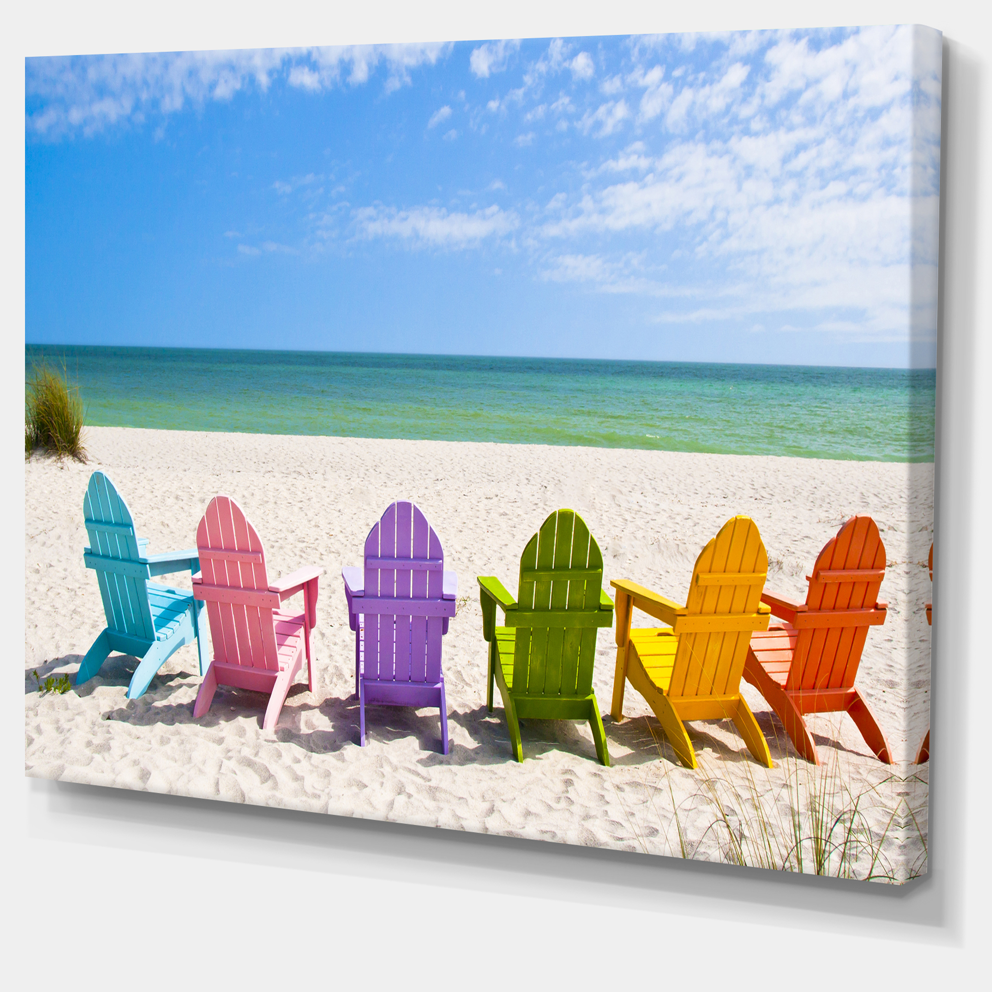 Designart 'Adirondack Beach Chairs ' Seashore Photo Canvas Art Print