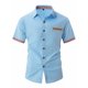 thumbnail image 4 of Blusa y camisa de manga corta con cuello vuelto para hombre, informal, a la moda, con botones, para negocios, de poliéster., 4 of 9