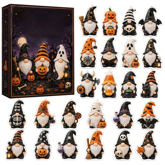 24Pcs Halloween Advent Calendar Acrylic Gnome Ornaments 2D Flat Hanging for Countdown Party Decor