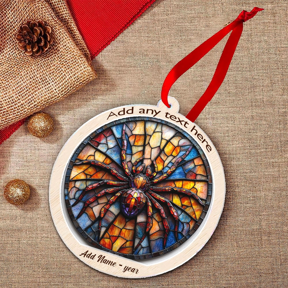 Jumping Spider Stained Glass Suncatcher Ornament – Text Christmas 2025 Tree Decoration Gift for Family, Friends, Man & Woman