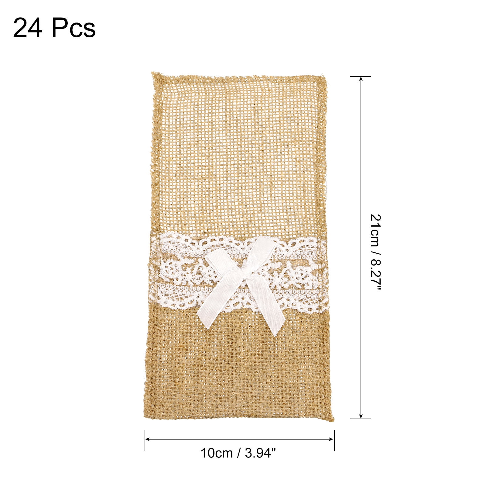 Uxcell 24Pcs Burlap Lace Utensil Holder Cutlery Pouch Silverware Holder