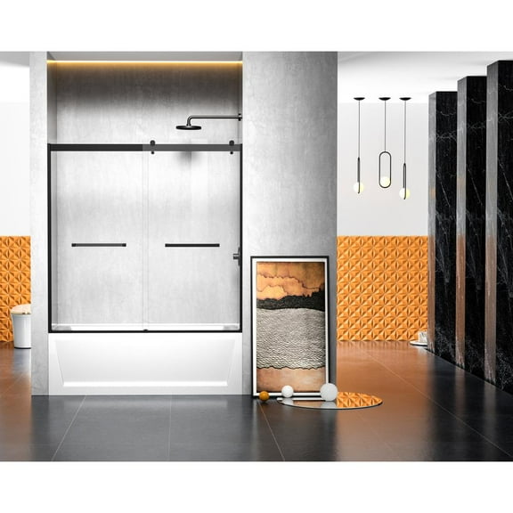 Elegant Kitchen and Bath Frameless tub door 60 x 60 Matte Black