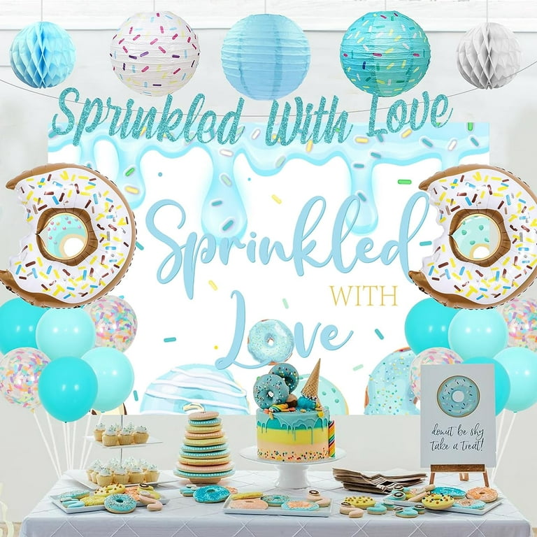  kreat4joy Donut Sprinkle Baby Shower Decorations, Blue Sprinkle  with Love Decorations Banner Flag, Lantern Honeycomb Balls Donut Foil  Balloons Cake Topper for Boy Baby Shower Party Supplies : Home & Kitchen