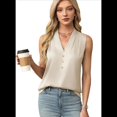 thumbnail image 2 of Camiseta Sin Mangas de Verano para Mujer, de Satén de Seda, con Cuello en V, Informal, de Negocios, Color Albaricoque XXL, 2 of 7