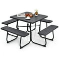 thumbnail image 1 of Gymax Outdoor Picnic Table 8-person Square Picnic Table Bench Set w/ 4 Benches & Umbrella Hole Black, 1 of 9
