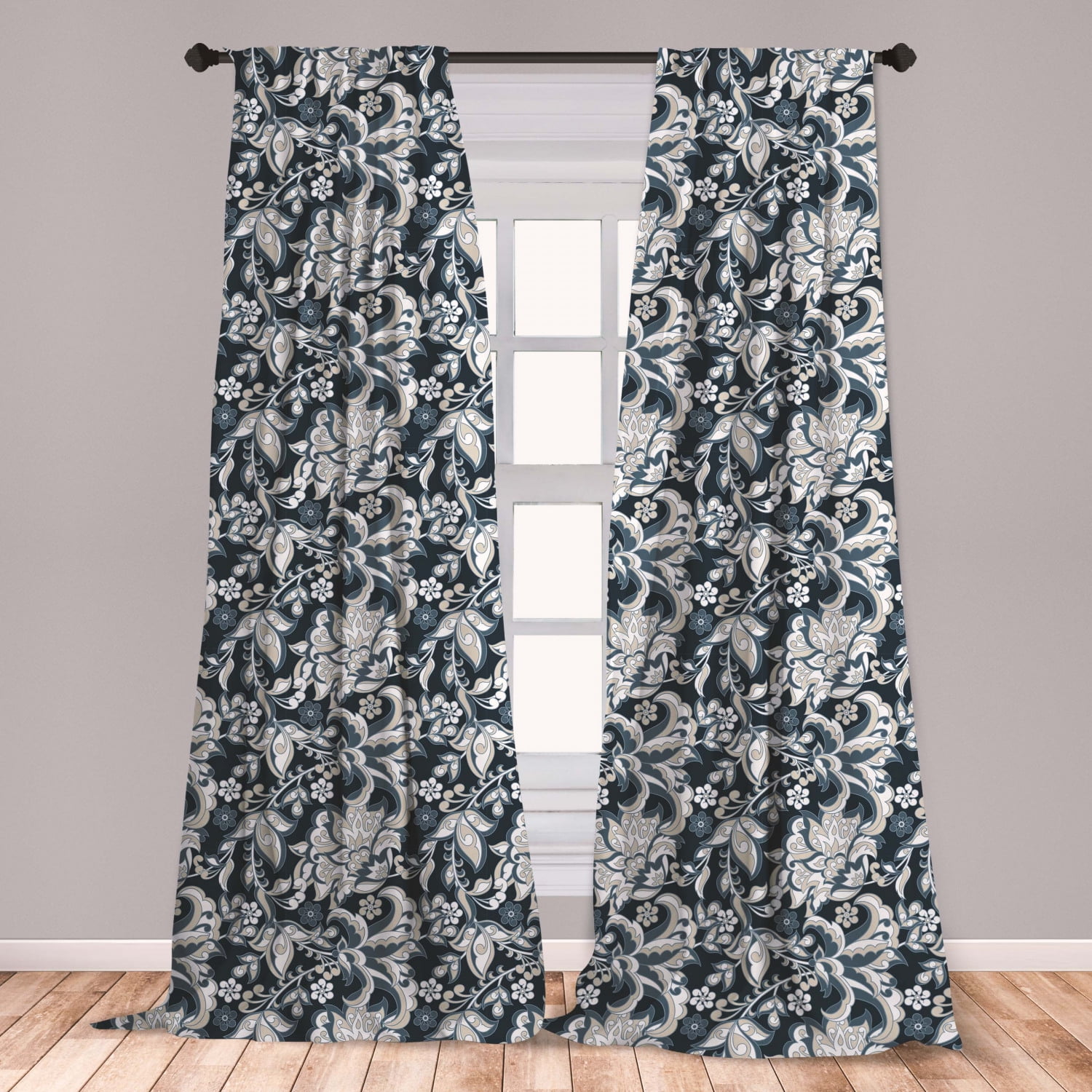 Asian Curtains 2 Panels Set, Floral Illustration Oriental Eastern Style ...