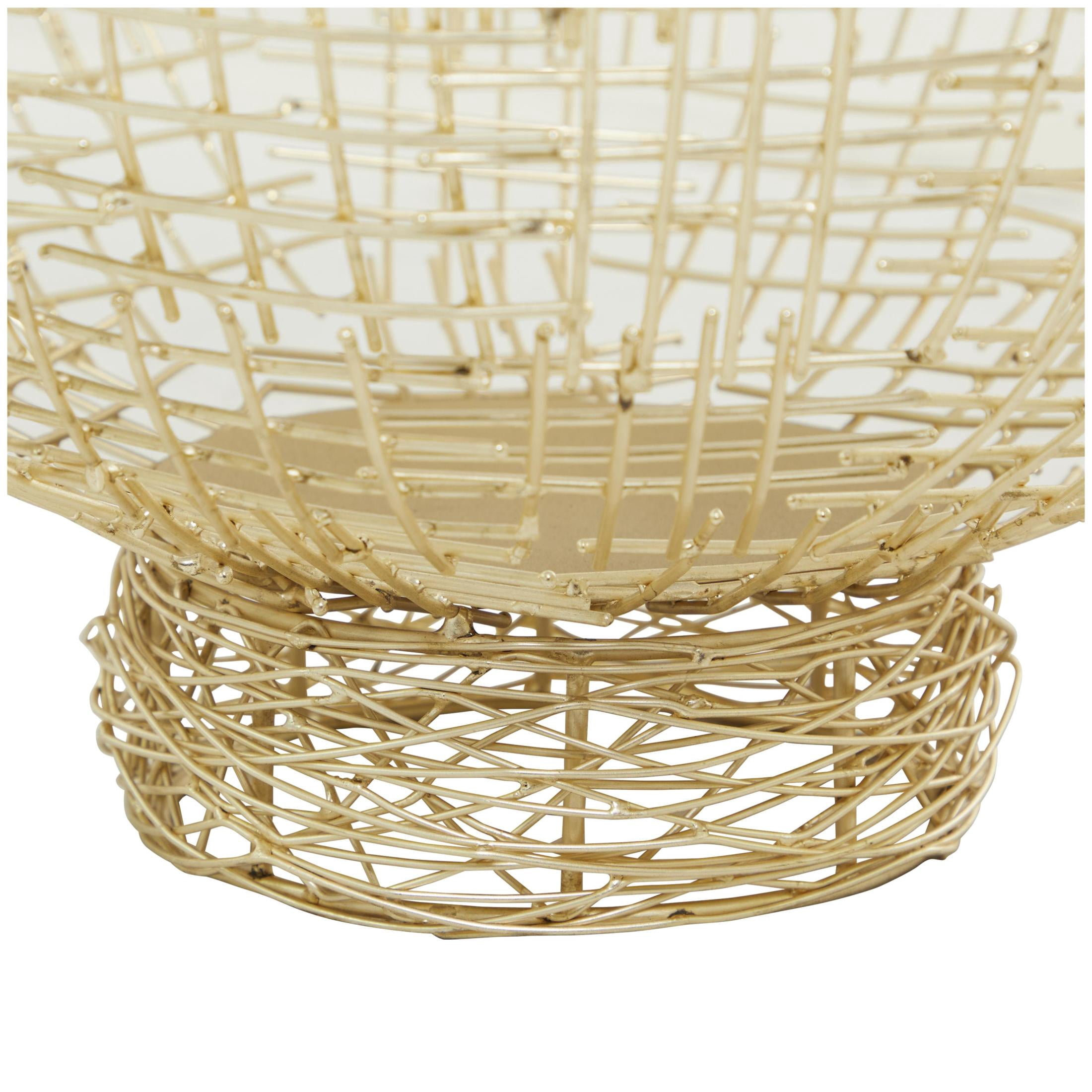DecMode 20", 18"W Round Gold Metal Decorative Bowl with Cross Hatching Patterns, Set of 2