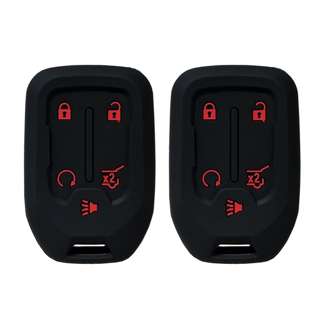 2 Pcs Smart Key Fob Cover Case Protector Fit for GMC Acadia Terrain Yukon Chevrolet Suburban Tahoe Keyless Entry Remote Fob Skin Jacket Holder Key Protection Case (Black with red)