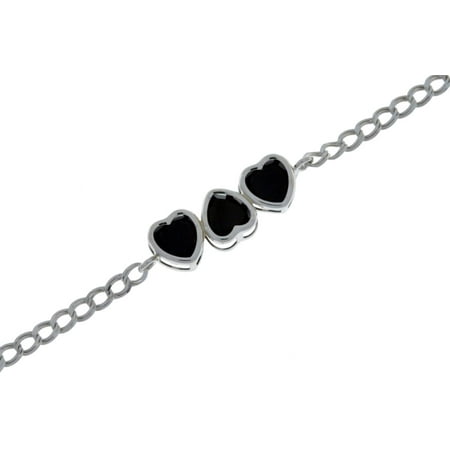 Black Onyx Bezel - 3 Carat Black Onyx Heart Bezel Bracelet .925 Sterling Silver