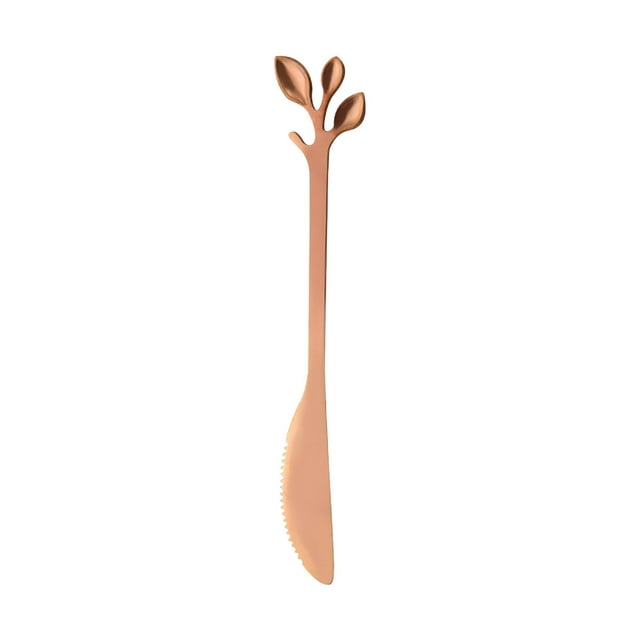 Rose Gold Stainless Steel Fruit Knife, Leaf Shaped Dessert Knife With Lightweight Design, Rust Resistant And Portable For Cake, Fruit, Mooncake, Kitchen, 5.91In 0.03Lb