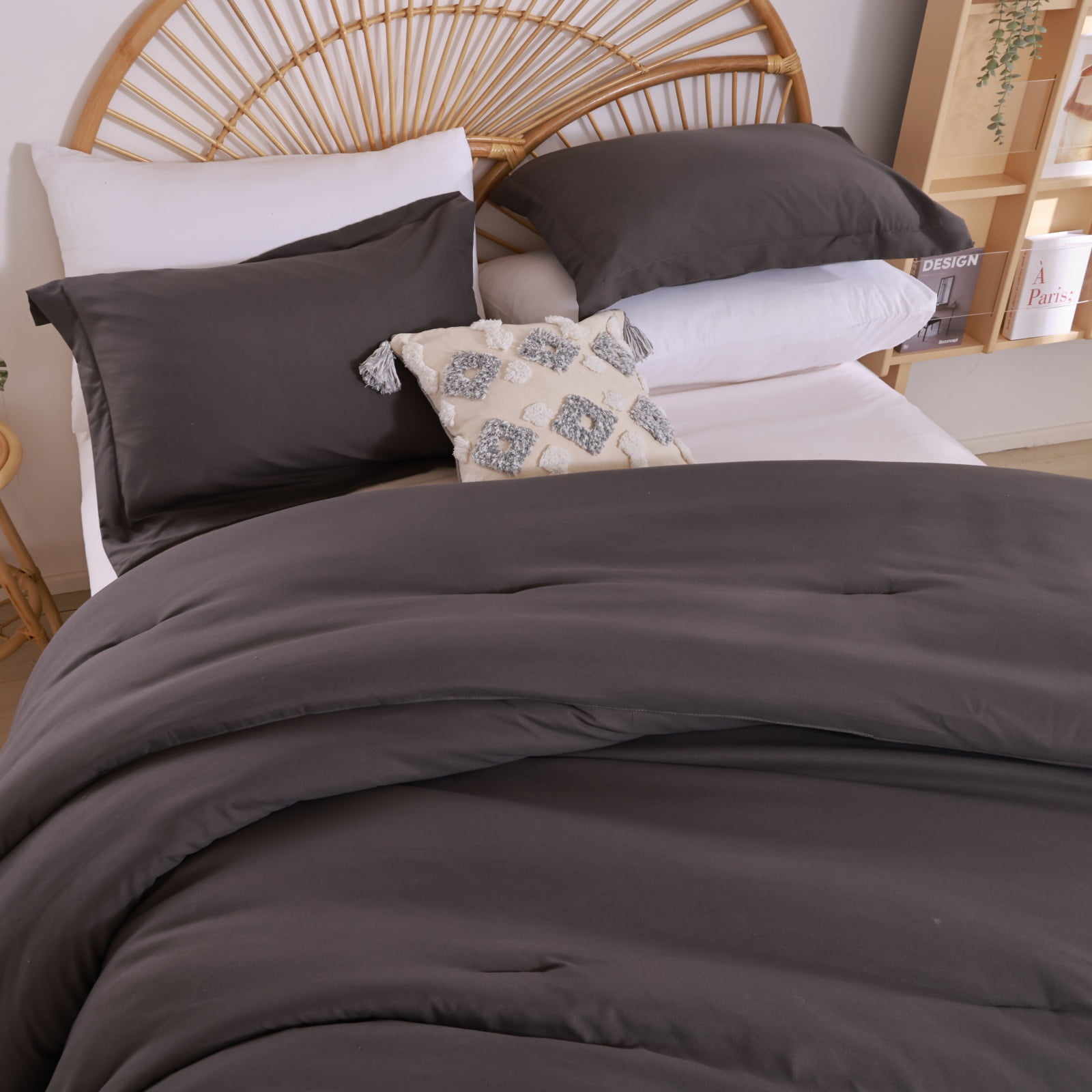 SPRINDAY Queen Comforter Set For Adult, 3 Piece Dark Gary Comforter Sets & Bedding For All Season
