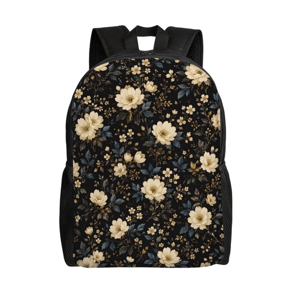Black Florald Backpack Full Front Print Travel Laptop Bag for Men and Women