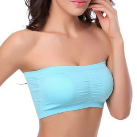 

All-Match Strapless Bandeau Bra Women s Wireless Seamless Bra Padded Bralette Blue XL