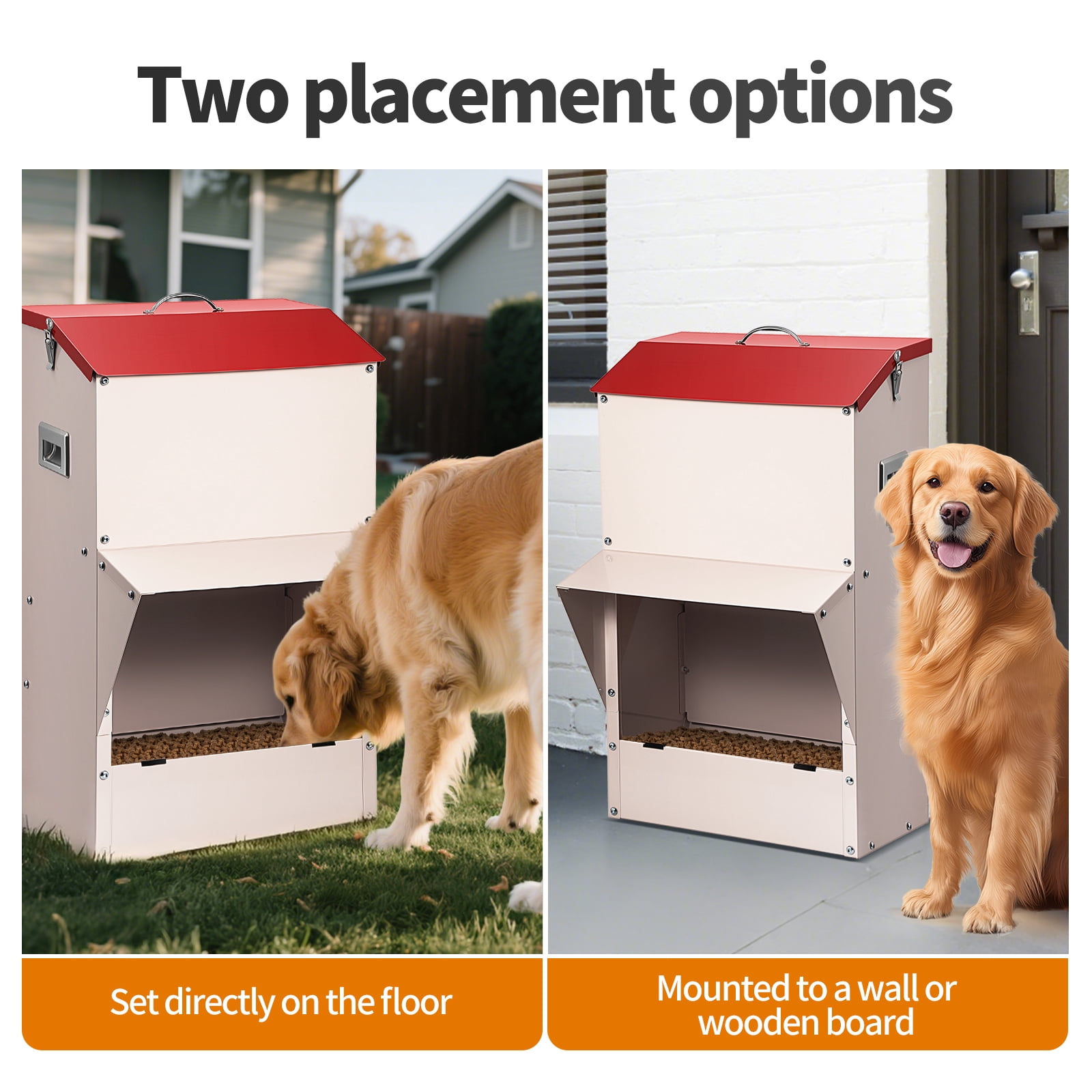 SHZOND Automatic Dog Feeder Large Breed Outdoor & Indoor Galvanized Dog Food Dispenser,50lbs Wall Mountable Gravity Pet Food Station Auto Feeder Self Feeding for Puppy, Dog, Cat