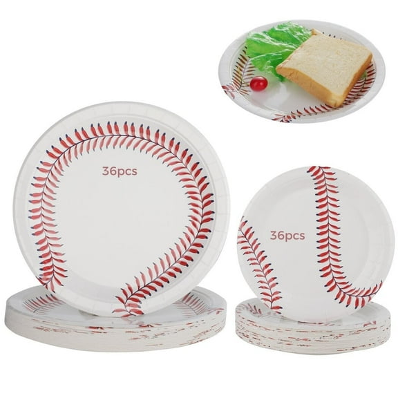 72PCS Baseball Paper Plates, Baseball Party Dessert Plates, Disposable Dessert Serving Paper Plates, Baseball Themed Supplies Round Dinner Plates 7"& 9"