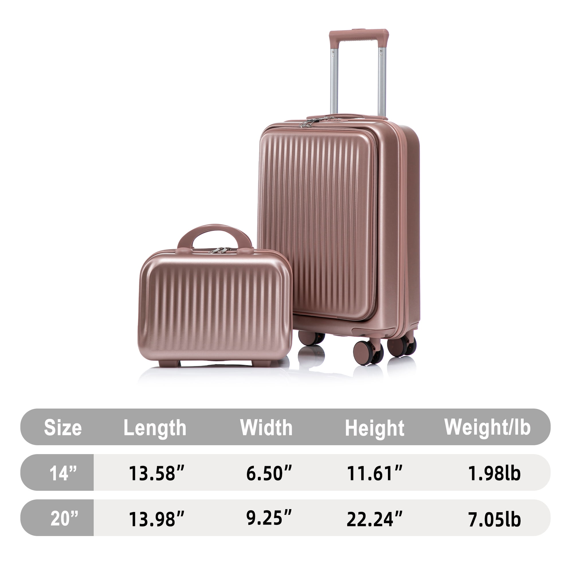 Alvantor 2 Piece Spinner Luggage Set, ABS Hardshell Front Opening Suitcase Set with Combination Lock and Cosmetic Case,14"/20" Champagne